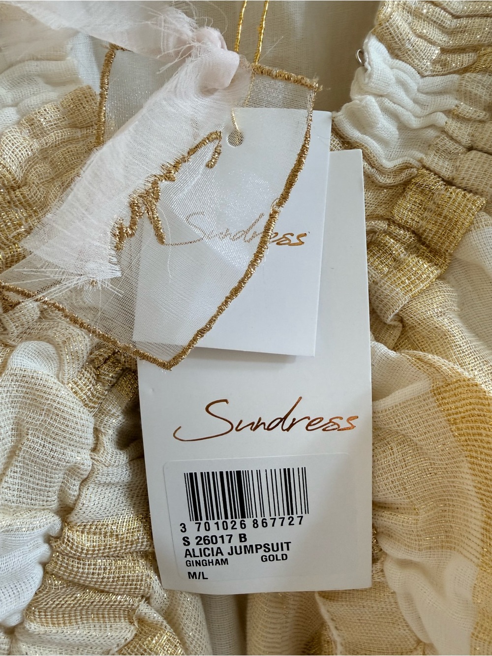 SUNDRESS Alicia Romper Size M/L Gold Gingham Metallic Threading NWT - Picture 4 of 16